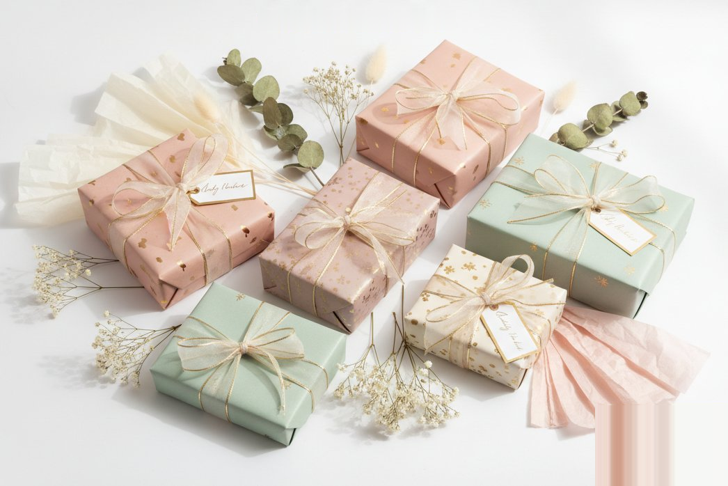 Pastel wrapped gift boxes